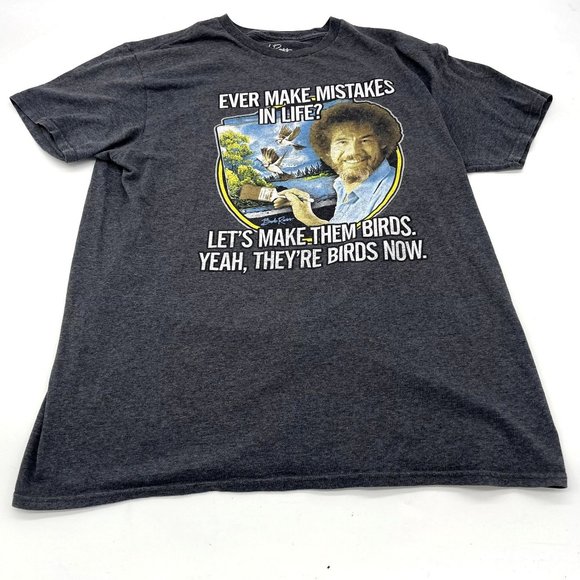 Bob Ross T-Shirt Mens Large Gray Graphic Print Birds Painting Short Sleeve 90681 - Picture 1 of 7